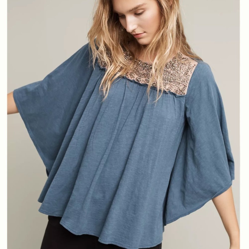 Deletta / Anthropologie Josephine Embellished Top Relaxed Fit Beaded Detail | L
